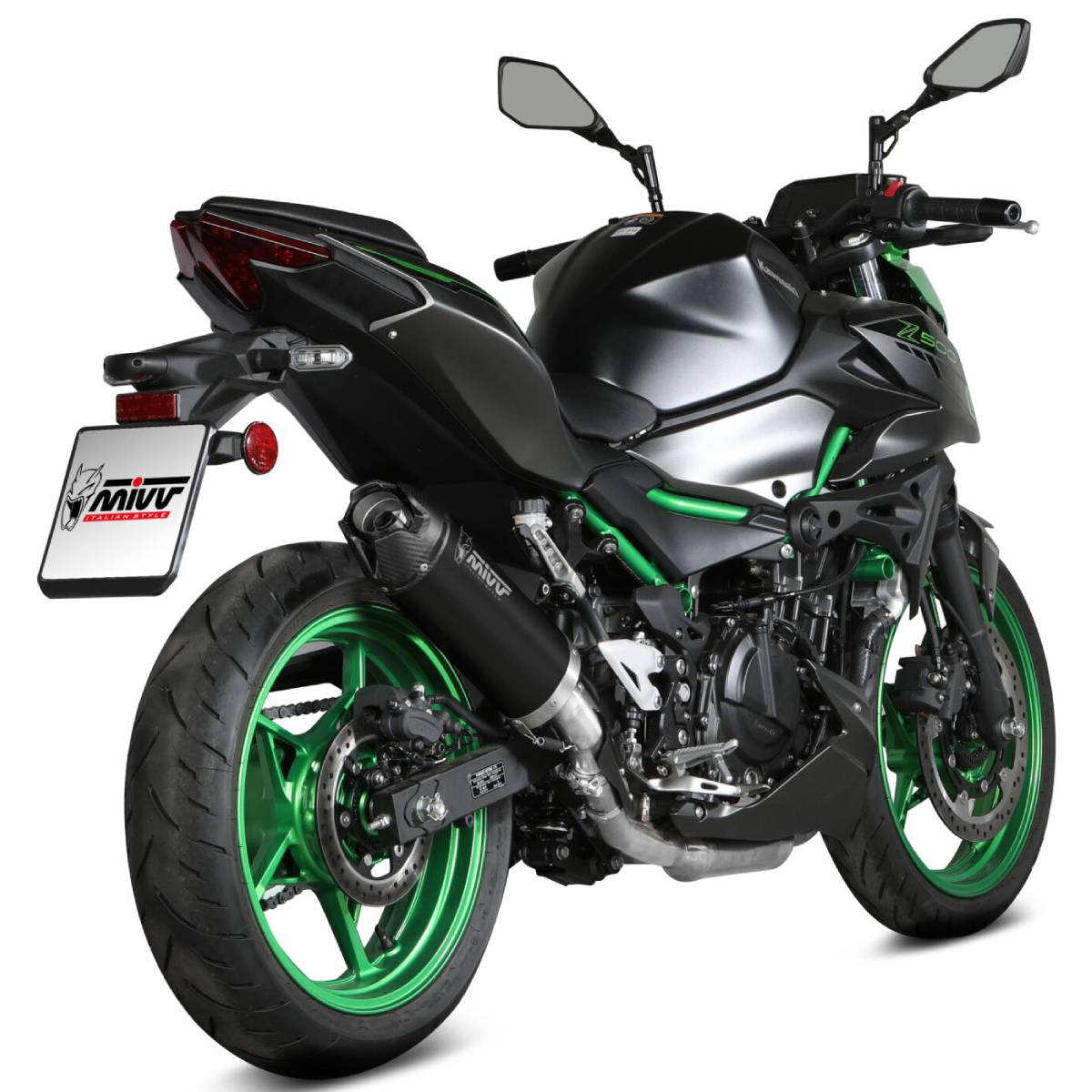 Escape Mivv AK-1 negro con tapa de carbono Kawasaki Z 500 / SE 2024-